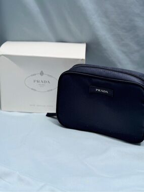 Prada Navy Blue Textile Satin Cosmetic/Travel Toiletry Bag
